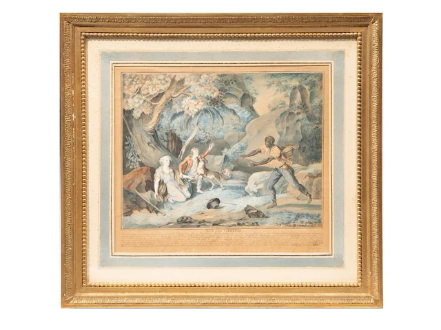 A pair of watercolour drawings after fréd schall (1752-1825), with scenes from paul and virginia, the famous novel by jacques-henri bernardin de saint-pierre 32.5 x 42 cm. (12.80 x 16.53 in.), frame: 61.5 x 66.5 cm. (24. - afbeelding 5 van  11