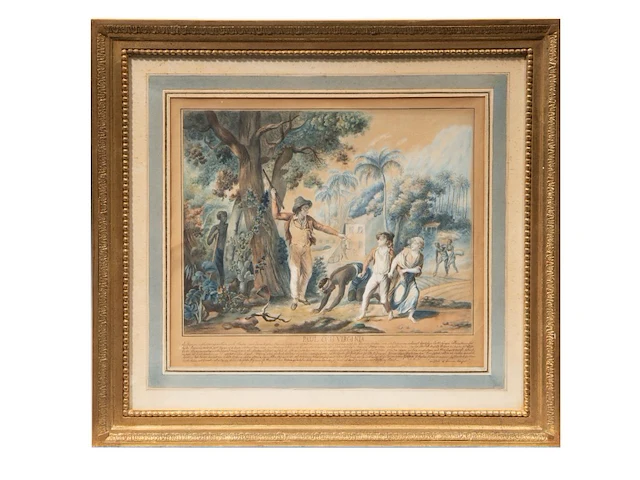 A pair of watercolour drawings after fréd schall (1752-1825), with scenes from paul and virginia, the famous novel by jacques-henri bernardin de saint-pierre 32.5 x 42 cm. (12.80 x 16.53 in.), frame: 61.5 x 66.5 cm. (24. - afbeelding 8 van  11