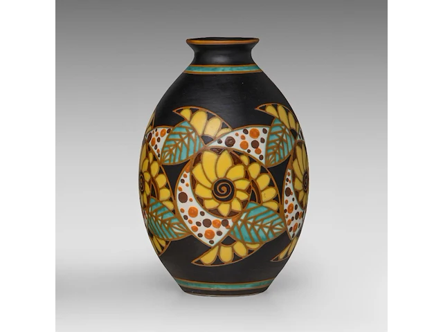 A rare charles catteau (1880-1966) art deco vase, polychrome floral design, ca 1927 30 cm. (11.81 in.) - afbeelding 1 van  7