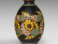 A rare charles catteau (1880-1966) art deco vase, polychrome floral design, ca 1927 30 cm. (11.81 in.)