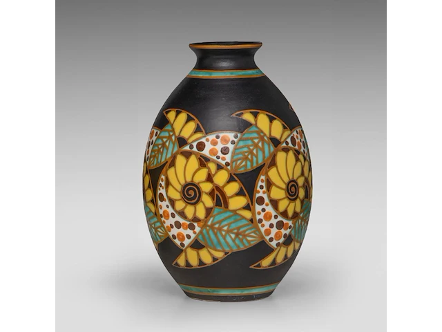 A rare charles catteau (1880-1966) art deco vase, polychrome floral design, ca 1927 30 cm. (11.81 in.) - afbeelding 2 van  7