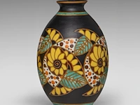 A rare charles catteau (1880-1966) art deco vase, polychrome floral design, ca 1927 30 cm. (11.81 in.) - afbeelding 2 van  7