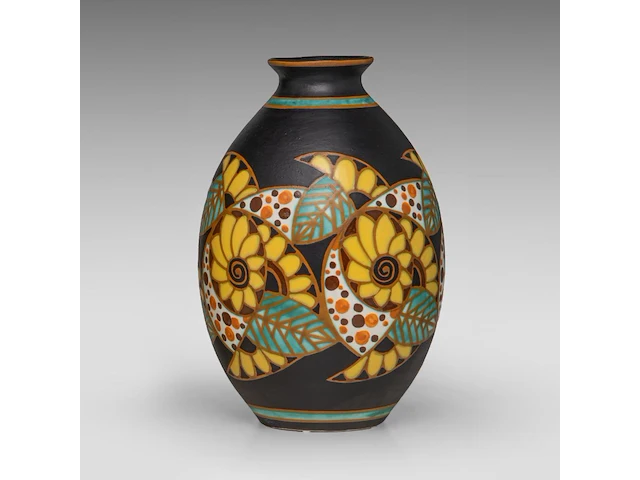 A rare charles catteau (1880-1966) art deco vase, polychrome floral design, ca 1927 30 cm. (11.81 in.) - afbeelding 3 van  7