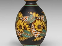 A rare charles catteau (1880-1966) art deco vase, polychrome floral design, ca 1927 30 cm. (11.81 in.) - afbeelding 3 van  7