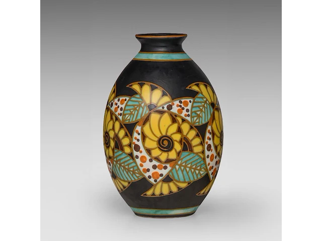 A rare charles catteau (1880-1966) art deco vase, polychrome floral design, ca 1927 - afbeelding 1 van  7