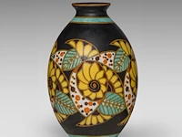 A rare charles catteau (1880-1966) art deco vase, polychrome floral design, ca 1927