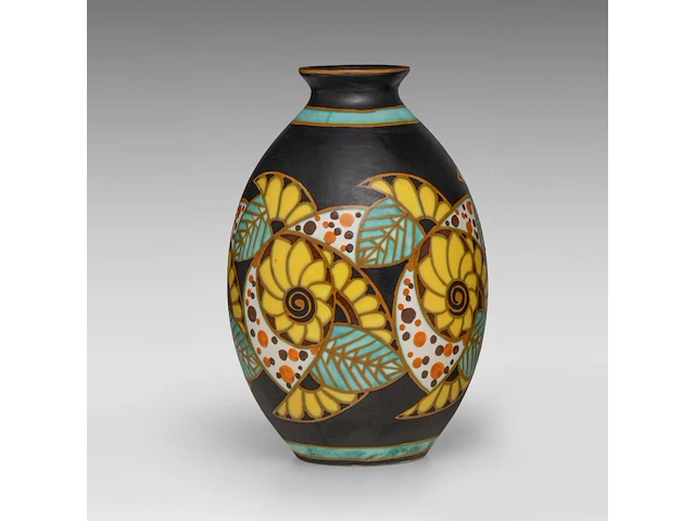 A rare charles catteau (1880-1966) art deco vase, polychrome floral design, ca 1927 - afbeelding 2 van  7