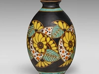 A rare charles catteau (1880-1966) art deco vase, polychrome floral design, ca 1927 - afbeelding 2 van  7