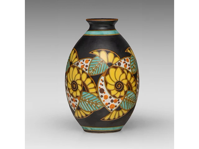A rare charles catteau (1880-1966) art deco vase, polychrome floral design, ca 1927 - afbeelding 3 van  7