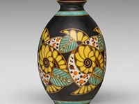 A rare charles catteau (1880-1966) art deco vase, polychrome floral design, ca 1927 - afbeelding 3 van  7