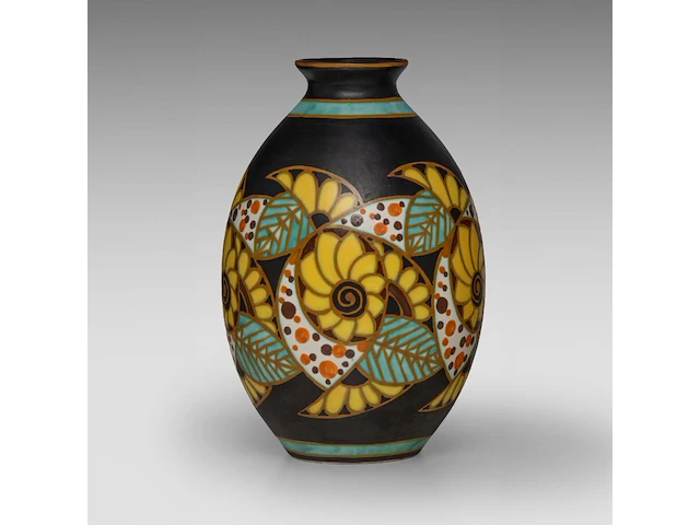 A rare charles catteau (1880-1966) art deco vase, polychrome floral design, ca 1927 - afbeelding 4 van  7