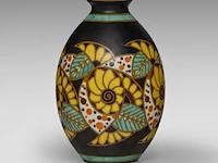 A rare charles catteau (1880-1966) art deco vase, polychrome floral design, ca 1927 - afbeelding 4 van  7