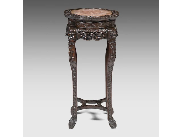 A richly carved chinese hardwood stand with a marble top, late 19thc 91 x 50 cm. (35.82 x 19.67 in.) - afbeelding 5 van  6