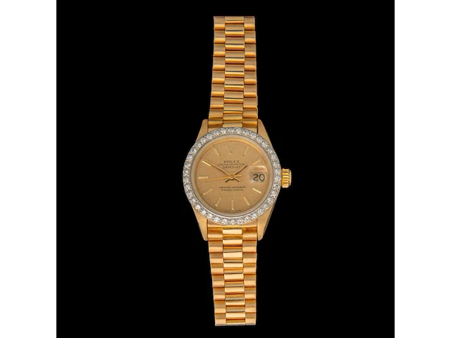 A rolex ladies datejust 26, ref. 69178, 18ct yellow gold and diamonds, presidential bracelet - afbeelding 1 van  10