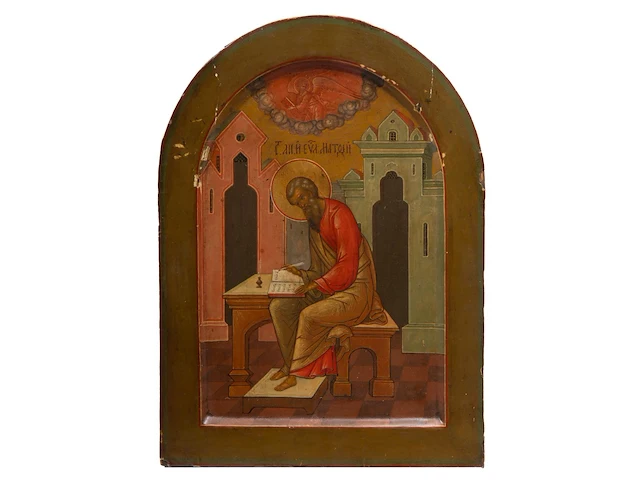 A russian orthodox icon of matthew the apostle, 19thc 35.5 x 26.5 cm. (13.98 x 10.42 in.) - afbeelding 1 van  4