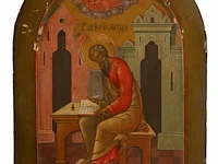 A russian orthodox icon of matthew the apostle, 19thc 35.5 x 26.5 cm. (13.98 x 10.42 in.)