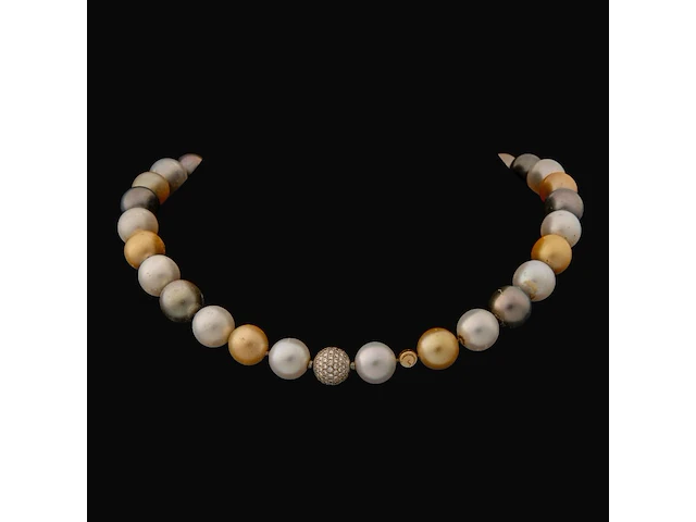 A schoeffel tahiti pearl necklace with an 18ct white gold pearl-shaped ball, l 84 cm (+) - afbeelding 1 van  8