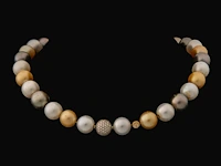 A schoeffel tahiti pearl necklace with an 18ct white gold pearl-shaped ball, l 84 cm (+)