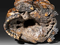 A sculpted japanese okimono of a skull with frogs, a snake and a snail, meiji period (1868-1912), signed, h 6,5 cm - w 7 cm - afbeelding 9 van  9