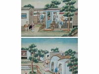 A series of two chinese canton paintings, 'the porcelain production', late 19thc, framed 63 x 55 cm (each)