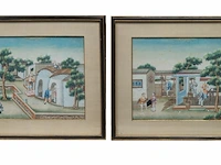 A series of two chinese canton paintings, 'the porcelain production', late 19thc, framed 63 x 55 cm (each) - afbeelding 2 van  5