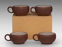 A set of four chinese 'ruyi head' zisha cups, marked by an artist, republic period, h 4 - l 9 cm
