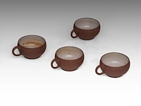 A set of four chinese 'ruyi head' zisha cups, marked by an artist, republic period, h 4 - l 9 cm - afbeelding 3 van  9