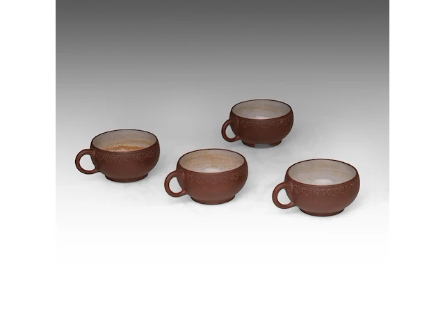 A set of four chinese 'ruyi head' zisha cups, marked by an artist, republic period, h 4 - l 9 cm - afbeelding 4 van  9