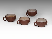 A set of four chinese 'ruyi head' zisha cups, marked by an artist, republic period, h 4 - l 9 cm - afbeelding 4 van  9