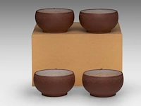 A set of four chinese 'ruyi head' zisha cups, marked by an artist, republic period, h 4 - l 9 cm - afbeelding 5 van  9