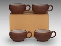 A set of four chinese 'ruyi head' zisha cups, marked by an artist, republic period, h 4 - l 9 cm - afbeelding 6 van  9