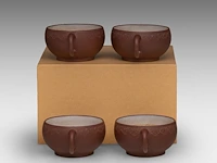 A set of four chinese 'ruyi head' zisha cups, marked by an artist, republic period, h 4 - l 9 cm - afbeelding 7 van  9
