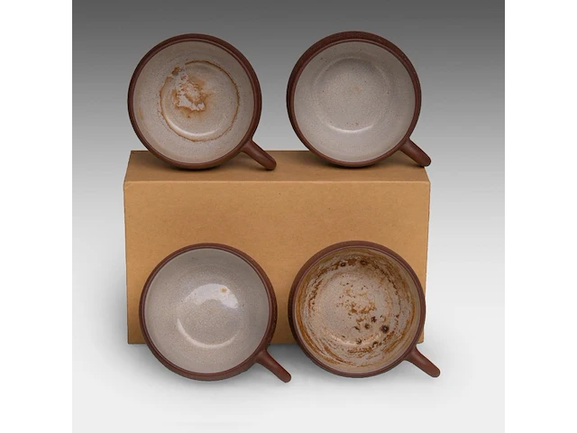 A set of four chinese 'ruyi head' zisha cups, marked by an artist, republic period, h 4 - l 9 cm - afbeelding 8 van  9