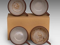 A set of four chinese 'ruyi head' zisha cups, marked by an artist, republic period, h 4 - l 9 cm - afbeelding 8 van  9