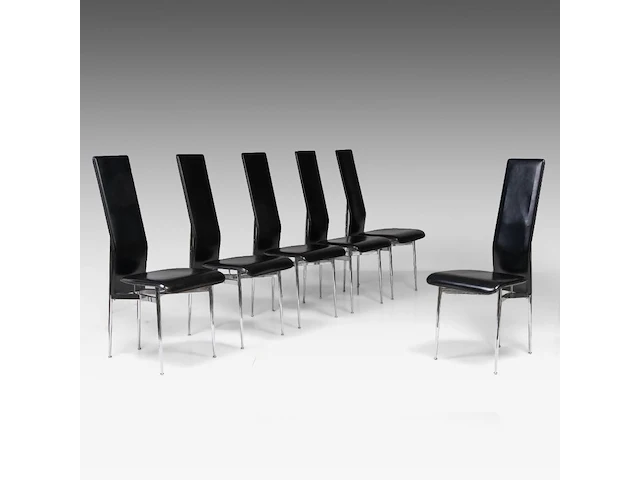 A set of six italian design fasem dining chairs by vegni and gualtierotti in black leather, 104 x 45 x 55 cm. (40.93 x 17.71 x 21.64 in.) - afbeelding 1 van  9