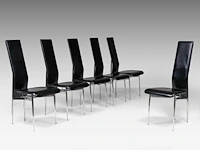 A set of six italian design fasem dining chairs by vegni and gualtierotti in black leather, 104 x 45 x 55 cm. (40.93 x 17.71 x 21.64 in.)
