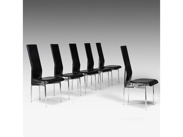 A set of six italian design fasem dining chairs by vegni and gualtierotti in black leather, 104 x 45 x 55 cm. (40.93 x 17.71 x 21.64 in.) - afbeelding 2 van  9