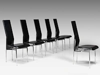 A set of six italian design fasem dining chairs by vegni and gualtierotti in black leather, 104 x 45 x 55 cm. (40.93 x 17.71 x 21.64 in.) - afbeelding 2 van  9