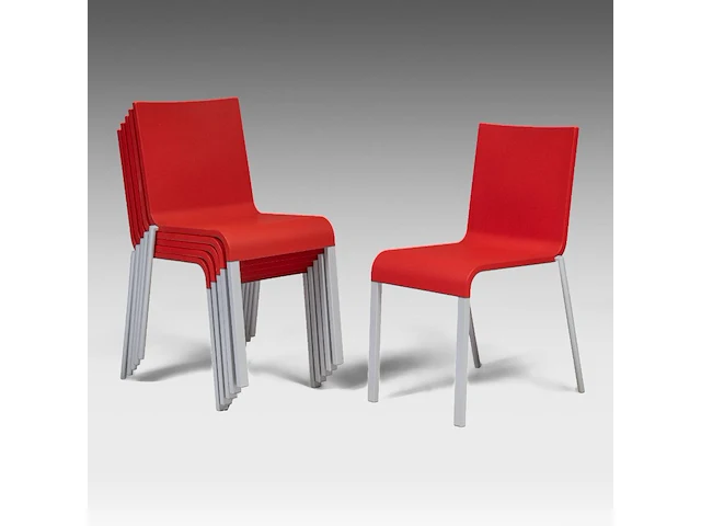 A set of six red .03 stacking chairs by maarten van severen for vitra 79 x 43 x 49 cm. (31.10 x 16.92 x 19.28 in.) - afbeelding 1 van  9