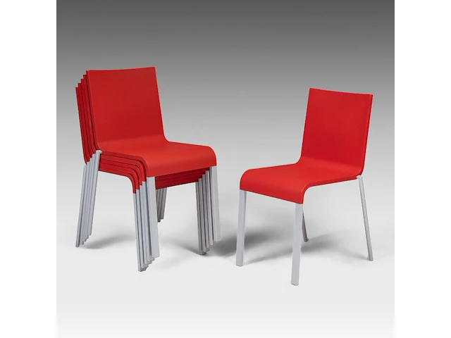 A set of six red .03 stacking chairs by maarten van severen for vitra 79 x 43 x 49 cm. (31.10 x 16.92 x 19.28 in.) - afbeelding 9 van  9