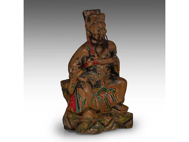 A set of south chinese polychrome lacquered figures of the three dignitaries/officials, late qing, h 48 - 54 cm - afbeelding 2 van  13