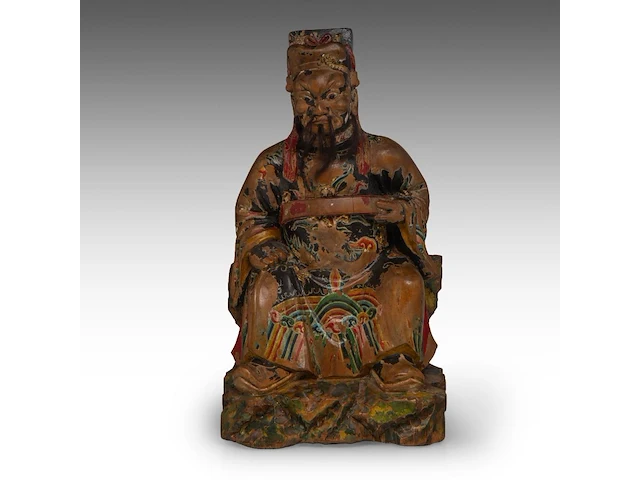 A set of south chinese polychrome lacquered figures of the three dignitaries/officials, late qing, h 48 - 54 cm - afbeelding 3 van  13