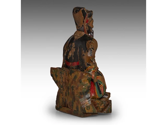 A set of south chinese polychrome lacquered figures of the three dignitaries/officials, late qing, h 48 - 54 cm - afbeelding 5 van  13