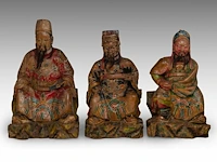 A set of south chinese polychrome lacquered figures of the three dignitaries/officials, late qing, h 48 - 54 cm
