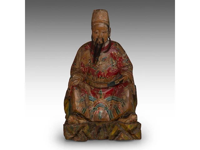 A set of south chinese polychrome lacquered figures of the three dignitaries/officials, late qing, h 48 - 54 cm - afbeelding 6 van  13