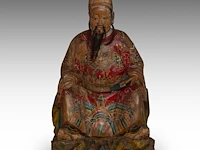 A set of south chinese polychrome lacquered figures of the three dignitaries/officials, late qing, h 48 - 54 cm - afbeelding 6 van  13