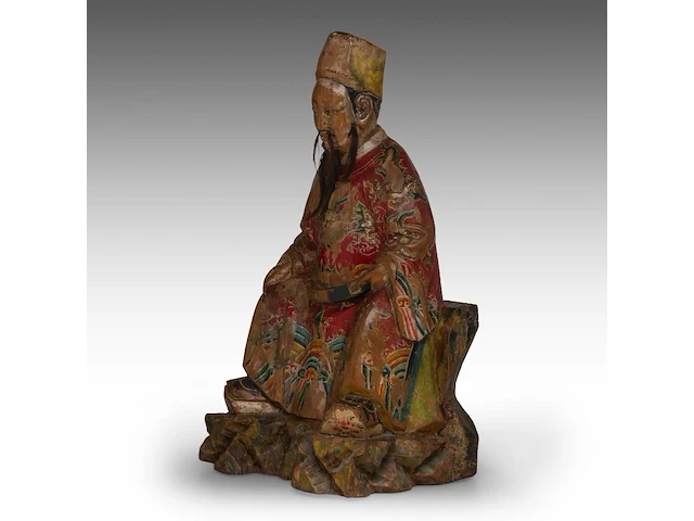 A set of south chinese polychrome lacquered figures of the three dignitaries/officials, late qing, h 48 - 54 cm - afbeelding 7 van  13