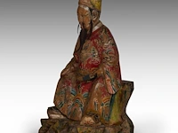 A set of south chinese polychrome lacquered figures of the three dignitaries/officials, late qing, h 48 - 54 cm - afbeelding 7 van  13