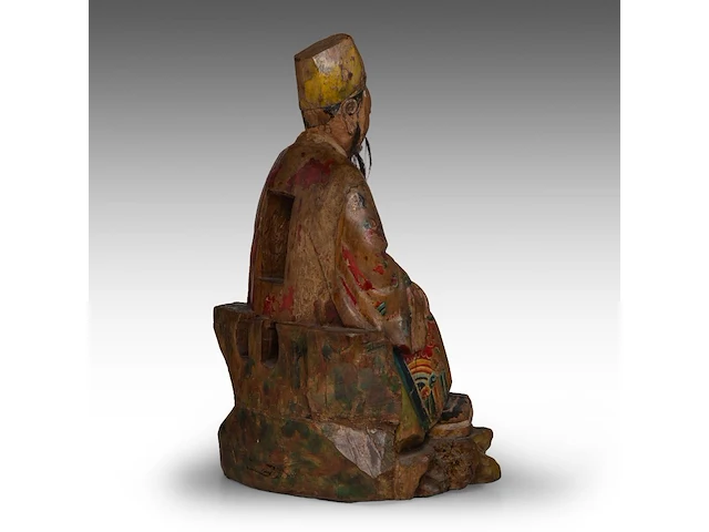 A set of south chinese polychrome lacquered figures of the three dignitaries/officials, late qing, h 48 - 54 cm - afbeelding 8 van  13