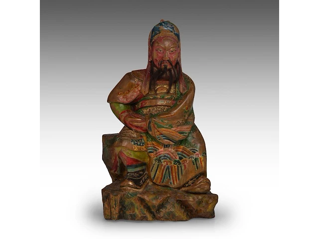 A set of south chinese polychrome lacquered figures of the three dignitaries/officials, late qing, h 48 - 54 cm - afbeelding 10 van  13